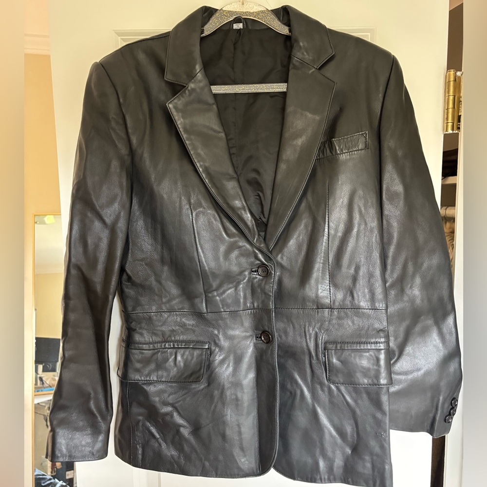 Vintage Black Leather Women's Blazer‎ sz 10